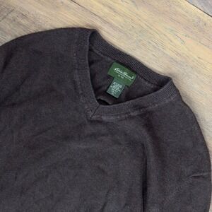 Eddie Bauer Brown V-Neck Sweater Mens XL Tall Cotton Cashmere Vintage Y2K Knit